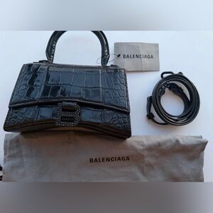 Balenciaga Glossy Black Croc-Embossed Crossbody Bag